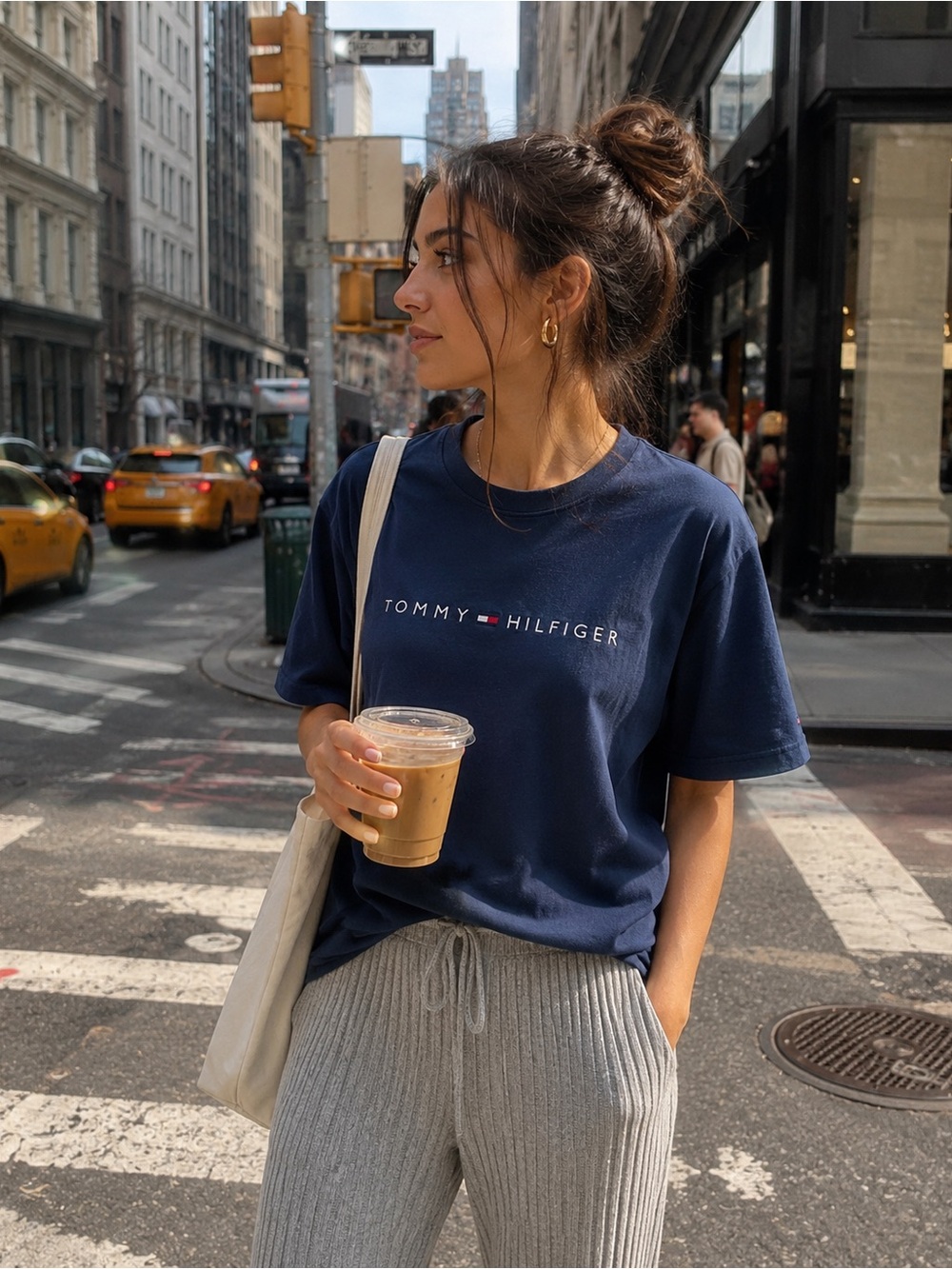 Tommy Hilfiger Vintage Navy Logo Crew Tee size M Y2K